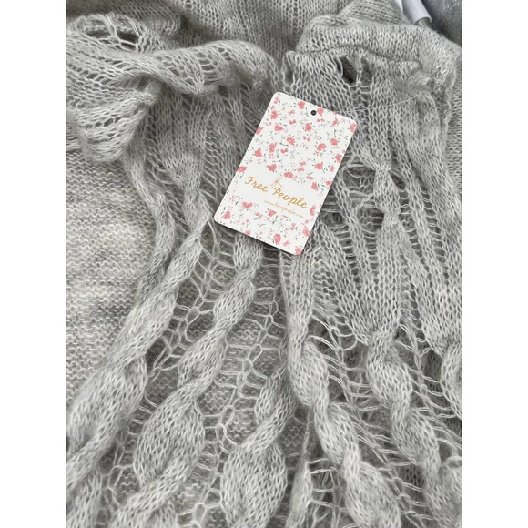 NWT Free People Wrap Shawl Gray Sand Heath Snakes Ladders Bohemian Wool Size XS - Picture 2 of 7